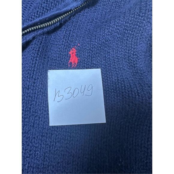 Vintage Polo Ralph Lauren Cotton 1/4 Zip Knit Sweater Turtleneck Logo Sz M Navy - Picture 11 of 11